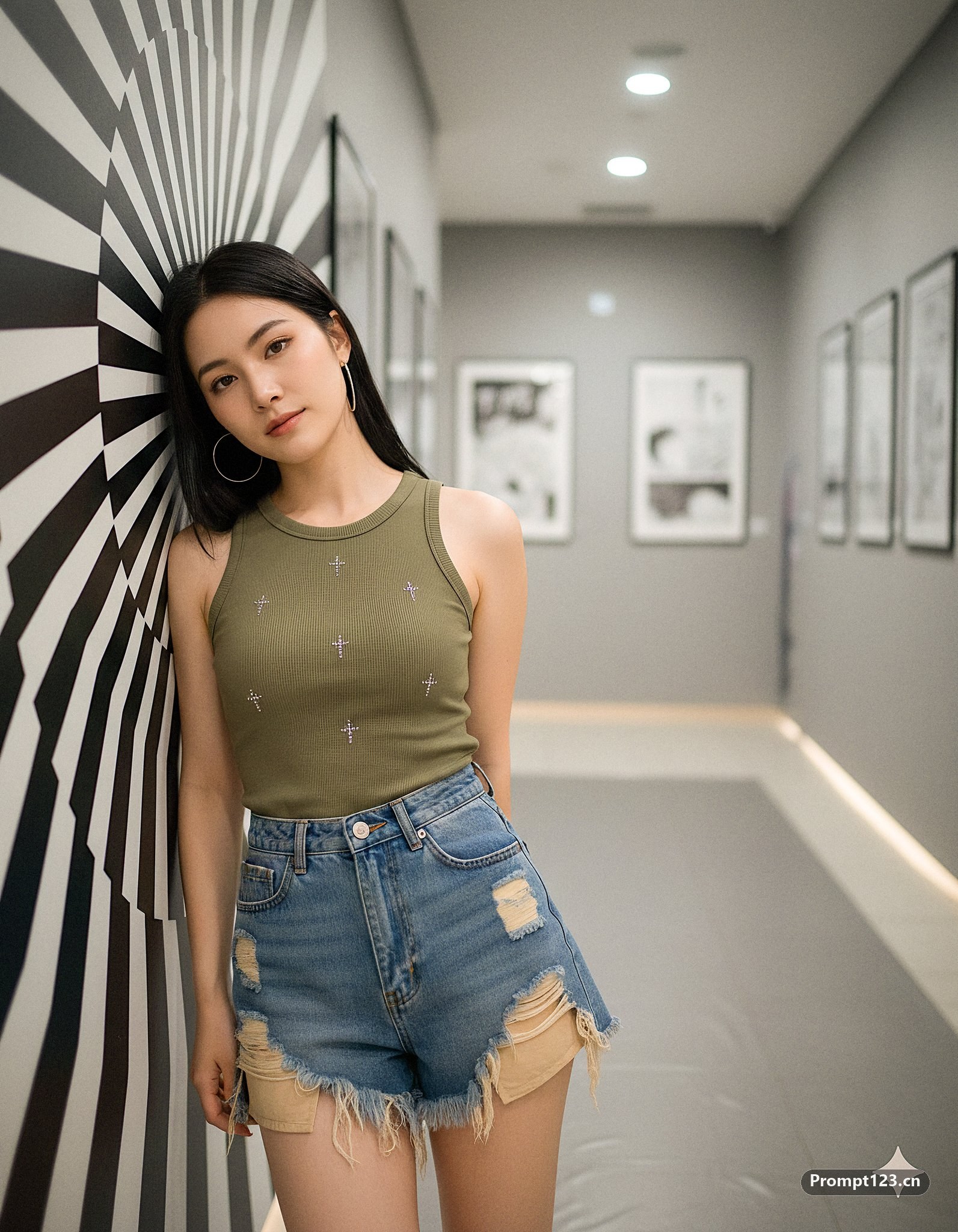 走廊上的女性