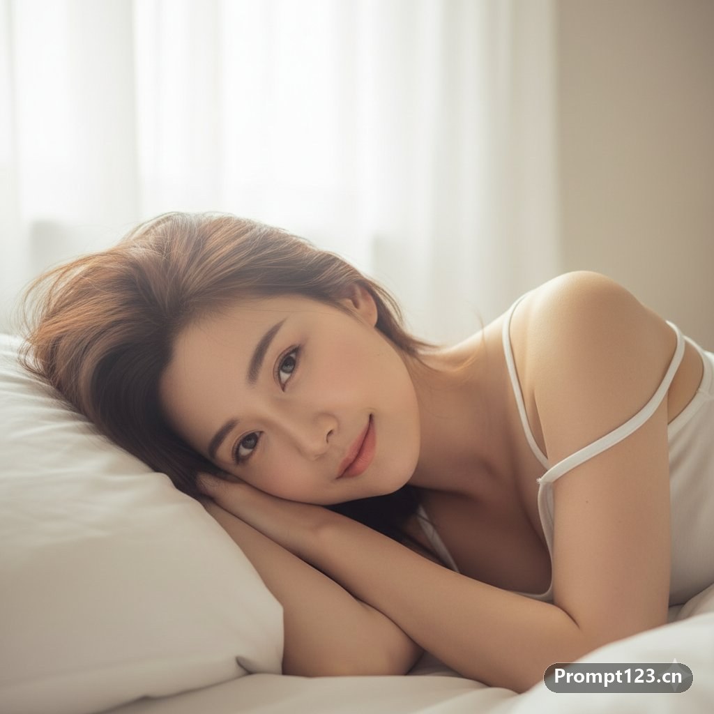 白色枕头上的睡眼惺忪女孩