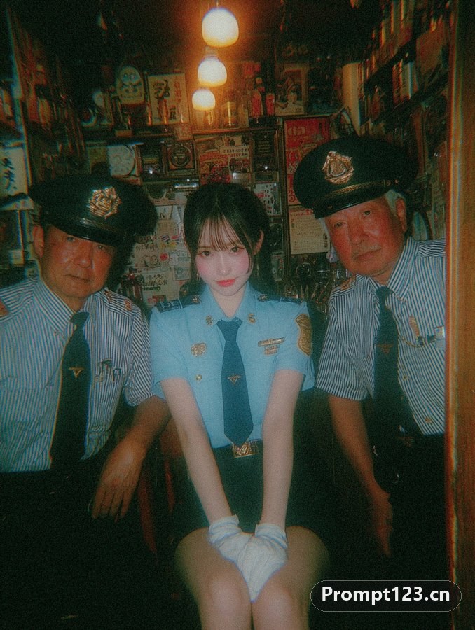 美丽的浅蓝色警服日本女子