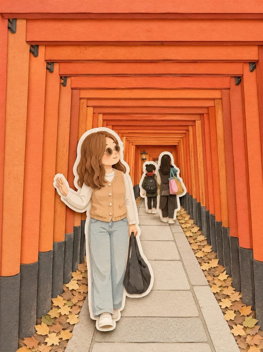 京都纸雕风·鸟居漫步 | 动漫少女3D剪纸艺术